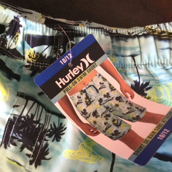 NWT Boys Hurley swim shorts size 10/12 lined brightly colored have palm trees on - Picture 3 of 6